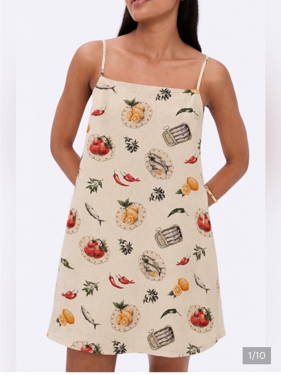Magaschoni Dresses & Skirts - Magaschoni European Linen Fruit & Sardine Print Mini Sundress